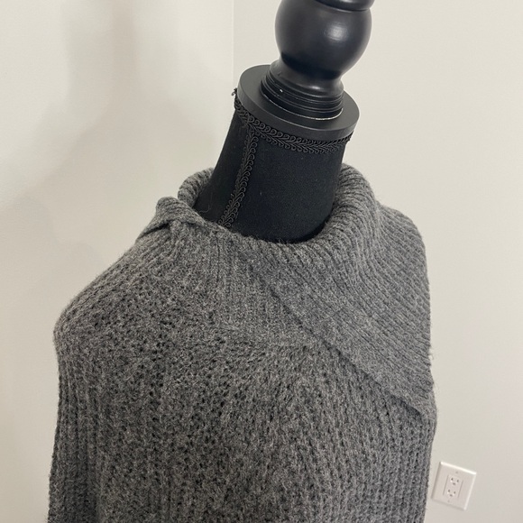 Treasure & Bond Gray Folded Neck Long Sleeve Sweater Dress - Picture 6 of 10